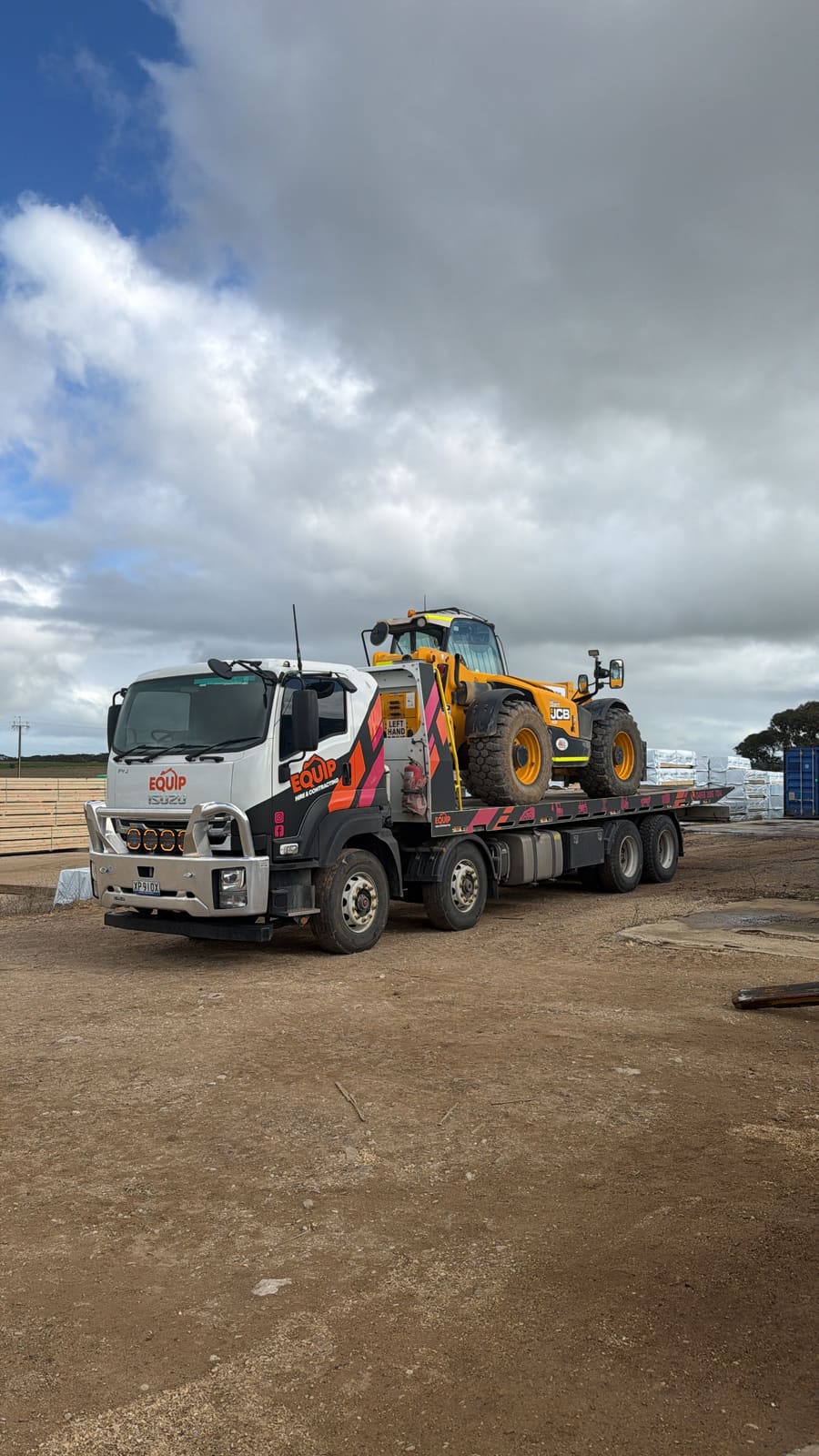JCB telehandler loaded on tilt tray in Adelaide
